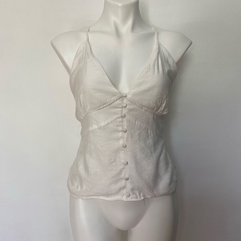 Lottie Moss white Button Front structured fitted tank top